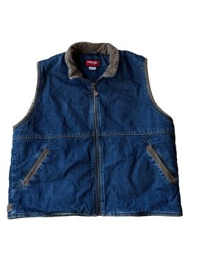 Vintage Wrangler Hero Denim Sherpa Lined Vest Men's XL Corduroy Trim Blue Fall